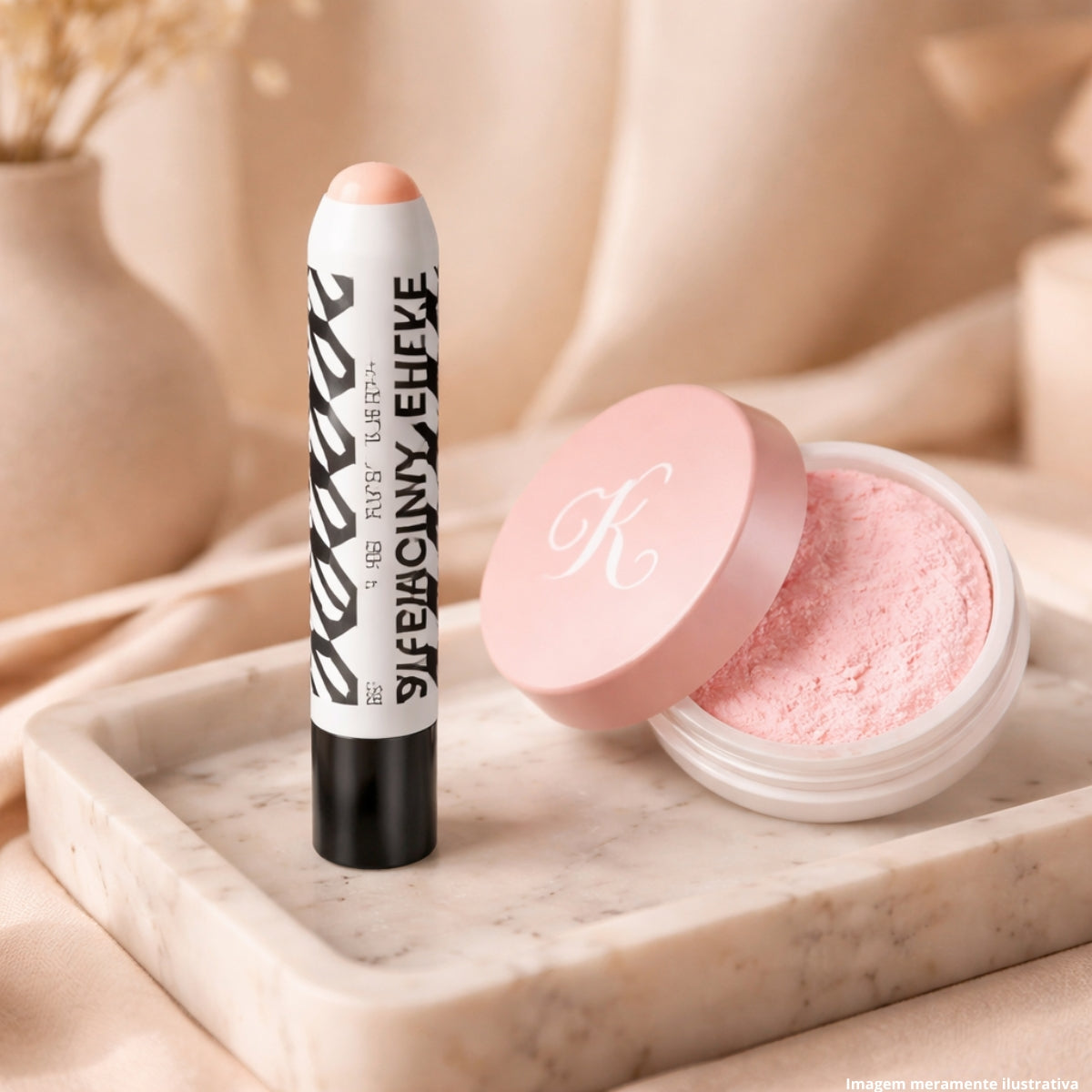 Fran Rose Stick Cover Concealer Kit + Pink Powder Karen Bachini Pink Matte Loose Powder