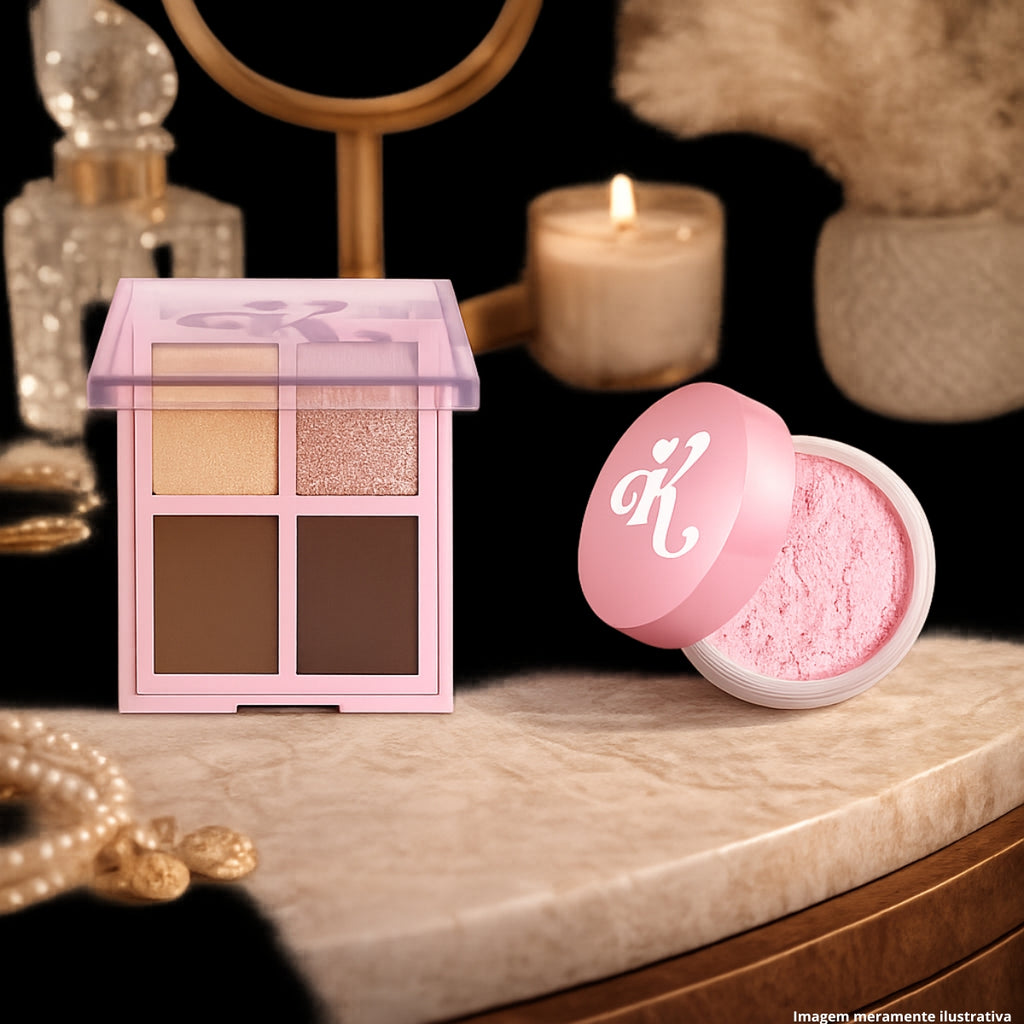 Karen Bachini Pink Powder Kit + Hecate Highlighter/Contour Palette - Multifunctional Professional Makeup