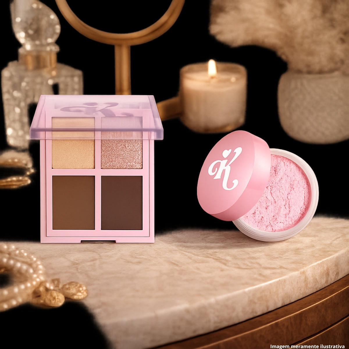 Karen Bachini Pink Powder Kit + Hecate Highlighter/Contour Palette - Multifunctional Professional Makeup