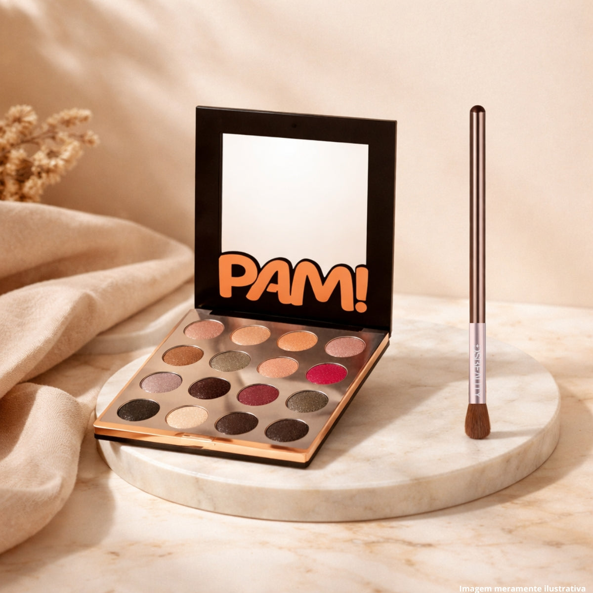 PAM By Pamella Kit 16 Precious Palette 16 Colors + DS Beauty Professional Eyeshadow Brush
