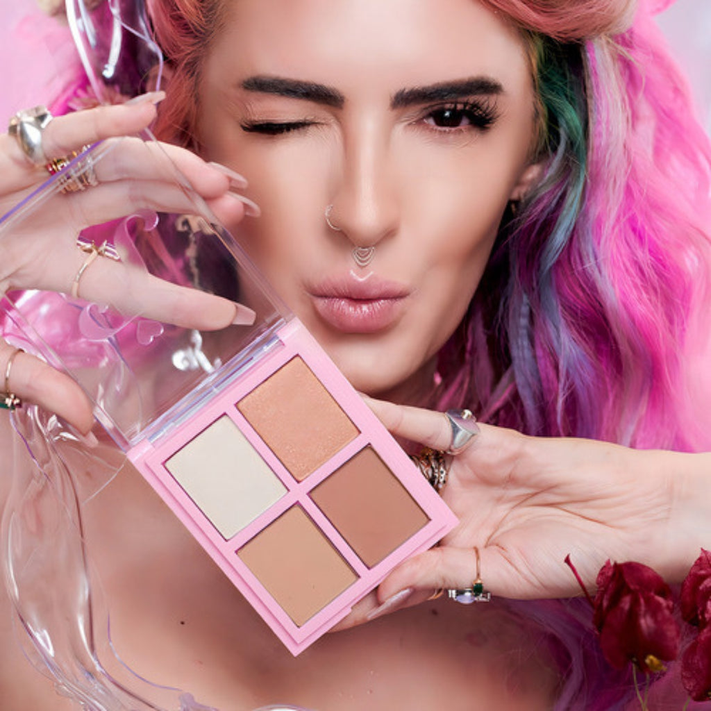 Karen Bachini Pink Powder Kit + Hecate Highlighter/Contour Palette - Multifunctional Professional Makeup